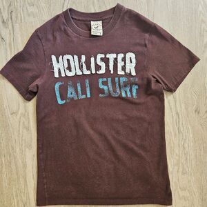 HOLLISTER Brown Logo T-Shirt Cali Surf Aqua Blue Mens SMALL (or XS)